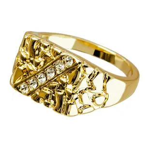 Nugget Ring Iced 14k Gold - Size 7 to 12 | Elegant Pinky Finger Ring Gold Plated Men's & Women's Fashion