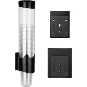 Upgraded Wall Mount Pull Type Cup Dispenser, Water Cooler Cup Holder Fits 9oz-12oz Disposable Paper Plastic Cups, with Magnetic Mounting Plate for Home Office, Black