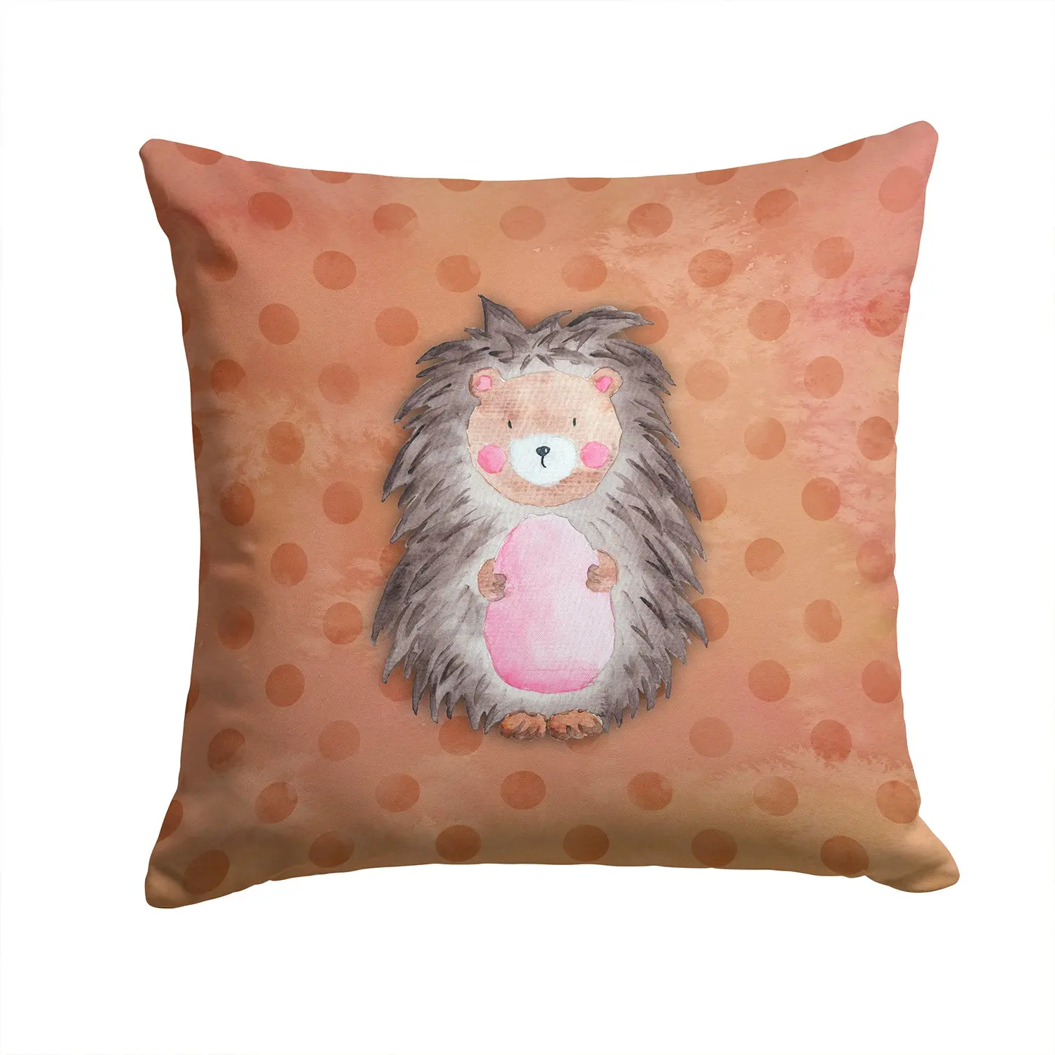 Polkadot Hedgehog Watercolor Decorative Throw Pillow 14x14 Indoor Outdoor Accent Cushion, Fabric Cover with Insert for Sofa, Bed, Porch & Living Room