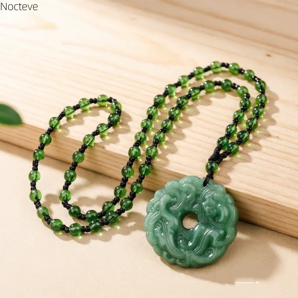 Unisex Hand-Carved Green Jade Pixiu Dragon Pendant Necklace, Chinese Traditional Green Stone Costume Jewelry, 70cm Adjustable Chain Lucky Amulet for Wealth & Protection, Thoughtful Christmas & Birthday Gift for Men and Women