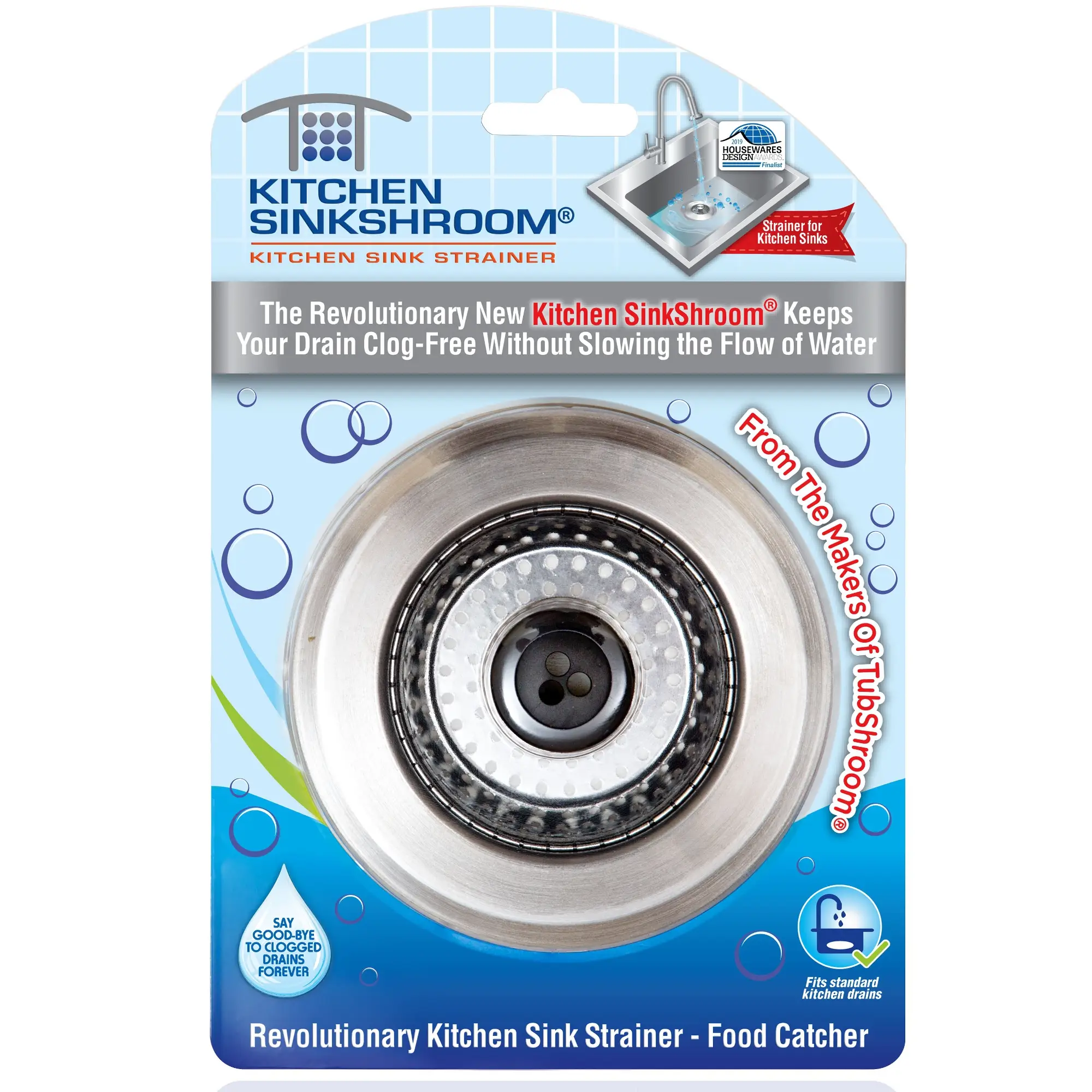 Kitchen SinkShroom Revolutionary Clog-Free Stainless Steel Sink Strainer, Chrome Gray - Kitchen Sink drain strainer