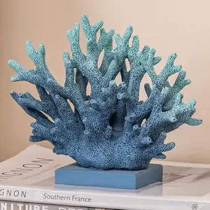 5.8" H Blue Coral Decor Resin Coral Statue Nautical Decorations for Home Beach Coastal Ocean Themed Cabinet Shelf Tabletop Decor