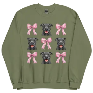 Blue Pitbull with Bows Sweatshirt ~ Sweatshirt Unisex Apparel Relaxed Fit Printed in the USA Clothing Womenswear Casual and Comfortable
