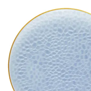 Clear Blue with Gold Rim Hammered Glass Disposable Plastic Appetizer/Salad Plates (7.5")