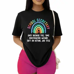 Administrative Assistant Office Squad Crew T-Shirt - Funny "School Secretary" Slogan & Rainbow Graphic, 100% Cotton Unisex Casual Tee for Outdoor & Office Wear, All-Season Comfort, Sizes , Everyday Comfort | Playful Design | Machine Washable Top