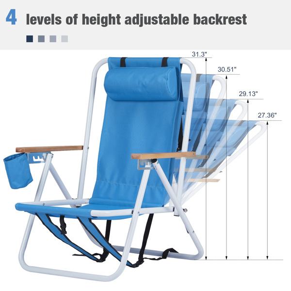 Folding Beach Chair Set of 2 for Adults 4 Position Portable Backpack Foldable Camping Chair with Headrest Cup Holder and Wooden Armrests Blue Folding Beach Chair Set of 2 for Adults 4 Position Portable Backpack Foldable Camping Chair with Headrest Cup Holder and Wooden Armrests Blue
