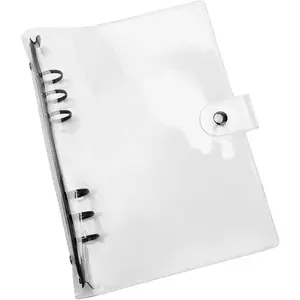 A5 Binder Cover Clear Soft PVC Binders Black Round 6 Ring Snap Button Loose Leaf Folder Refillable Notebook Binder Shell Protector