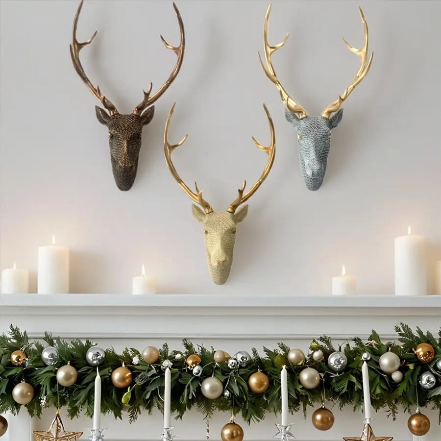 Resin Textured Gold Antler Deer Head Wall Decor, Hanging, Hangable, Luxurious Art Style, Unique Artwork, 3D Finish, Artistic Indoor Decoration, Home Decoration for Living Room Fireplace/study, Ornaments