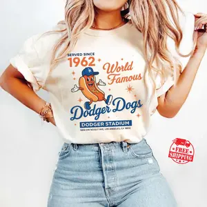 [Sale up to 50%] [Free Ship] Comfor Color Dodger Dogs World Famous 1962 Stadium T-Shirt, Retro Ballpark Hot Dog Shirt