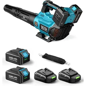 40V Leaf Blower Cordless, 650CFM Brushless    Leaf Blower with 2 x 5.2Ah  & 2 Chargers, Turbo Mode & 3 Speeds Control Electric Blower for Lawn Care/Light Snow/Debris