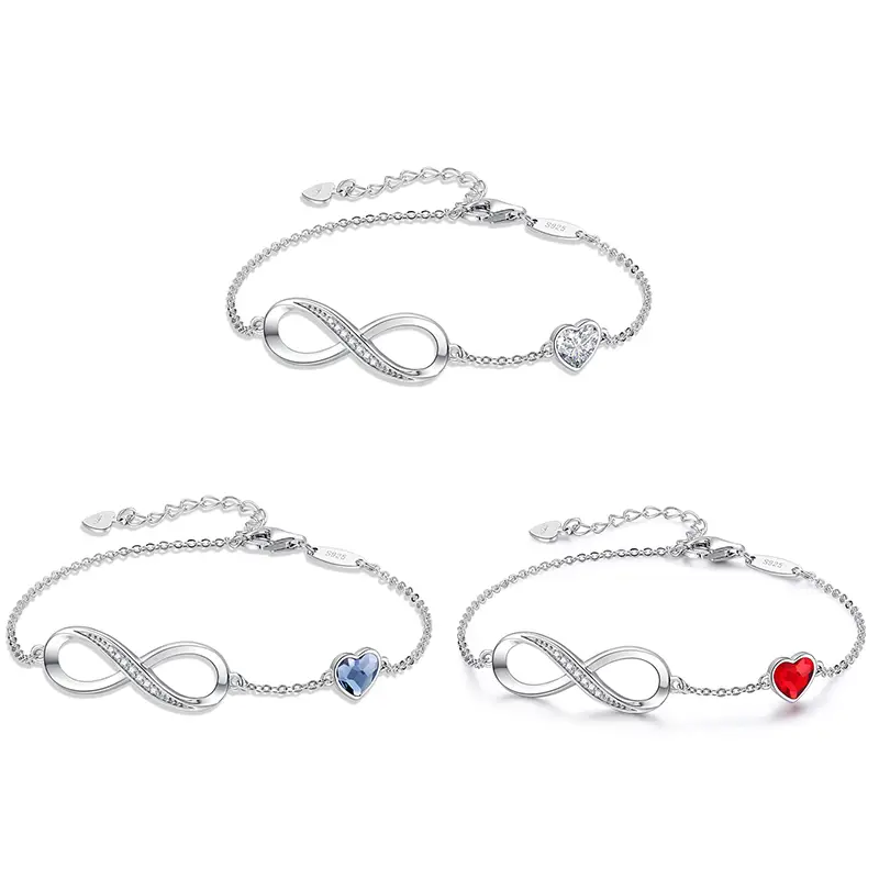 AELNEN 925 Sterling Silver Jewelry,Infinity symbol and Heart Shaped stone,Versatile Bracelet for Various Jewelry Items, Perfect Gift for Mom