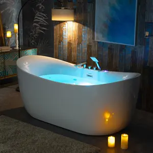 WOODBRIDGE 72" x 35-3/8" Whirlpool Water Jetted and Air Bubble Freestanding Heated Soaking Combination Bathtub with Tub Filler and LED control panel , BJ400+F0041CH