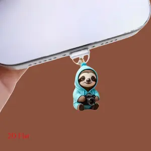 2D Cute Cartoon Sloth Take Pictures Phone Dust Plug, Acrylic Charger Port Decor Charm, Phone Decoration, For iPhone Type-C Android Tablets AirPods, Mobile Phone Accessory, Adorable Accessory Gift
