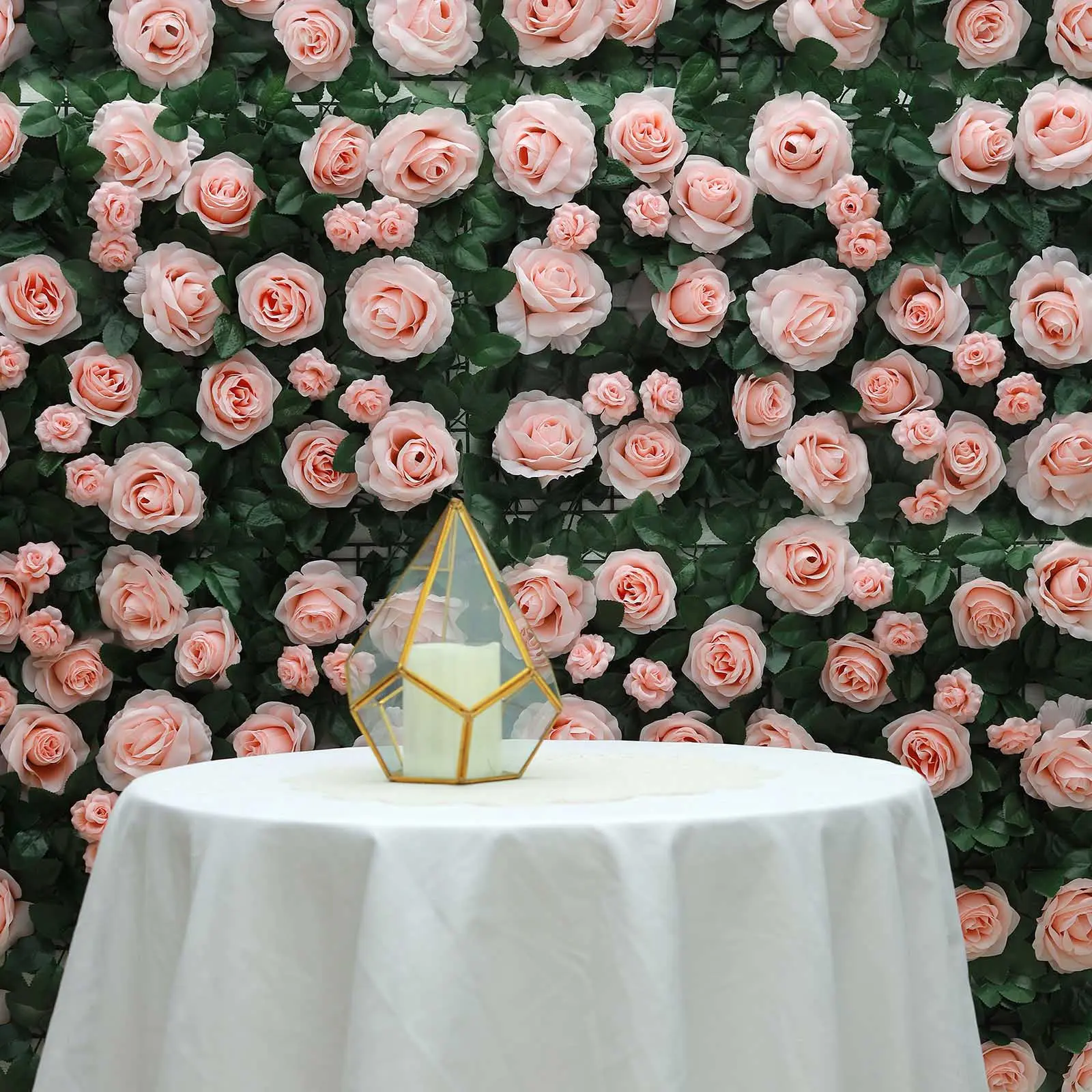4-Pack Blush Pink Silk Rose Flower Mat Wall Panel Backdrop, 12 Sq Ft Easy-Install Flower Design Decor for Photoshoot, Festive Party Background, Wedding Party Backdrop