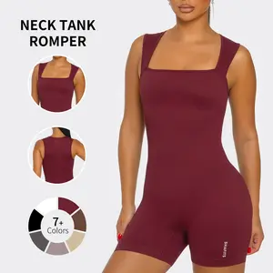 SHAFITS Women’s Square Neck Tank Romper – Ribbed One-Piece Workout Jumpsuit, Stretchy Seamless Activewear, Tummy Control Fitness Outfit for Gym & Everyday Wear.