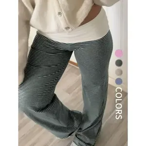 Women's Striped Patchwork Flare Pants Fall Casual Long Trousers, Trousers for Relaxed Fit, Comfortable Basic Bottoms, Ideal for Everyday Wear，baggy leggings Can be used with raincoat