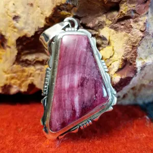 Purple Spiny Oyster Shell Cut Quadrilateral Pendant by Edward Secatero GJ-PND-0129
