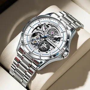 Men's Luxury Skeleton Automatic Mechanical Watch - Stainless Steel Wristwatch with Openwork Dial, Luminous Hands, Waterproof, Classic Business Dress Watch, Ideal Gift for Husband, Dad