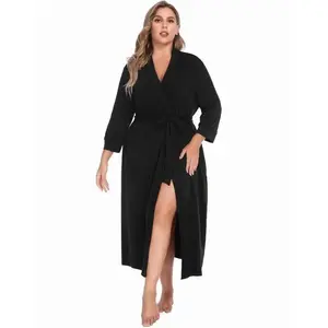 Womens Plus Size Kimono Robes Long Knit Bathrobe V Neck Ladies Loungewear Lightweight Soft Sleepwear 1X-5X Comfort Womenswear Adjustable Anniversary Underwear Elegant  Fit Gowns Pockets Strap#US 2025 Deals for You Days(gift)