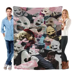 Terrifier Blanket for Fans Retro Looking, Art the Clown Scary Face Design Silver Screen Print Bed Throw for Couch Sofa, 2026 Halloween Gift for Him Her Friend Bday Present, July Fourth Bestie Unwrapped Fireworks Horror Movie Night.“