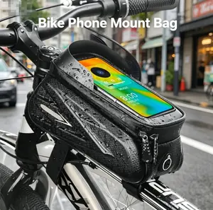 Hard Shell Bike Front Frame Bag – Waterproof Mountain Bike Phone Pouch, Cycling Accessory with Headphone Port – Listen to Music While Riding (Earphone Hole Design)