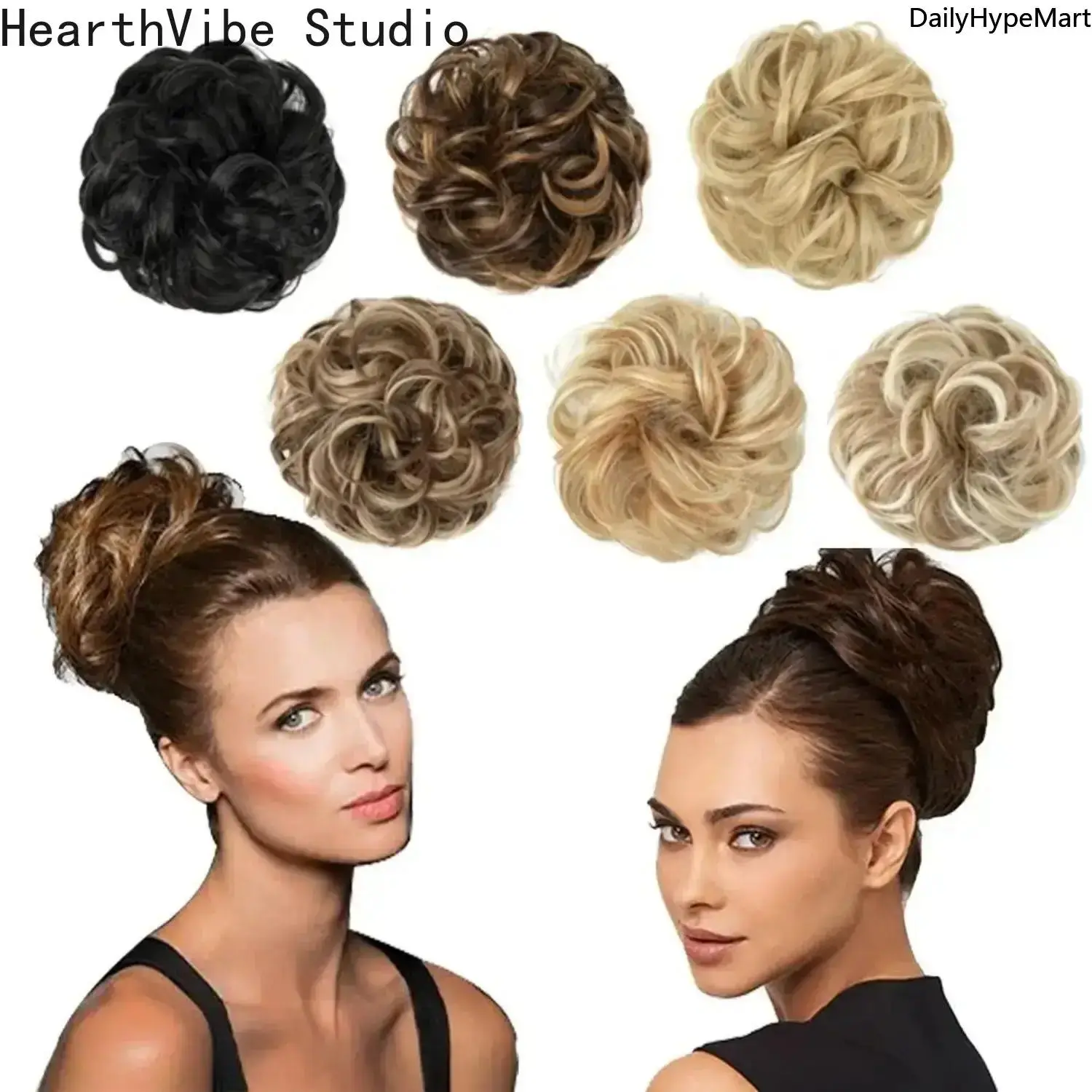 Iridescent Wavy Synthetic Hair Scrunchie, Clip-in Piece for Easy Messy Buns, Unisex Sporty Glam Fashion Accessory