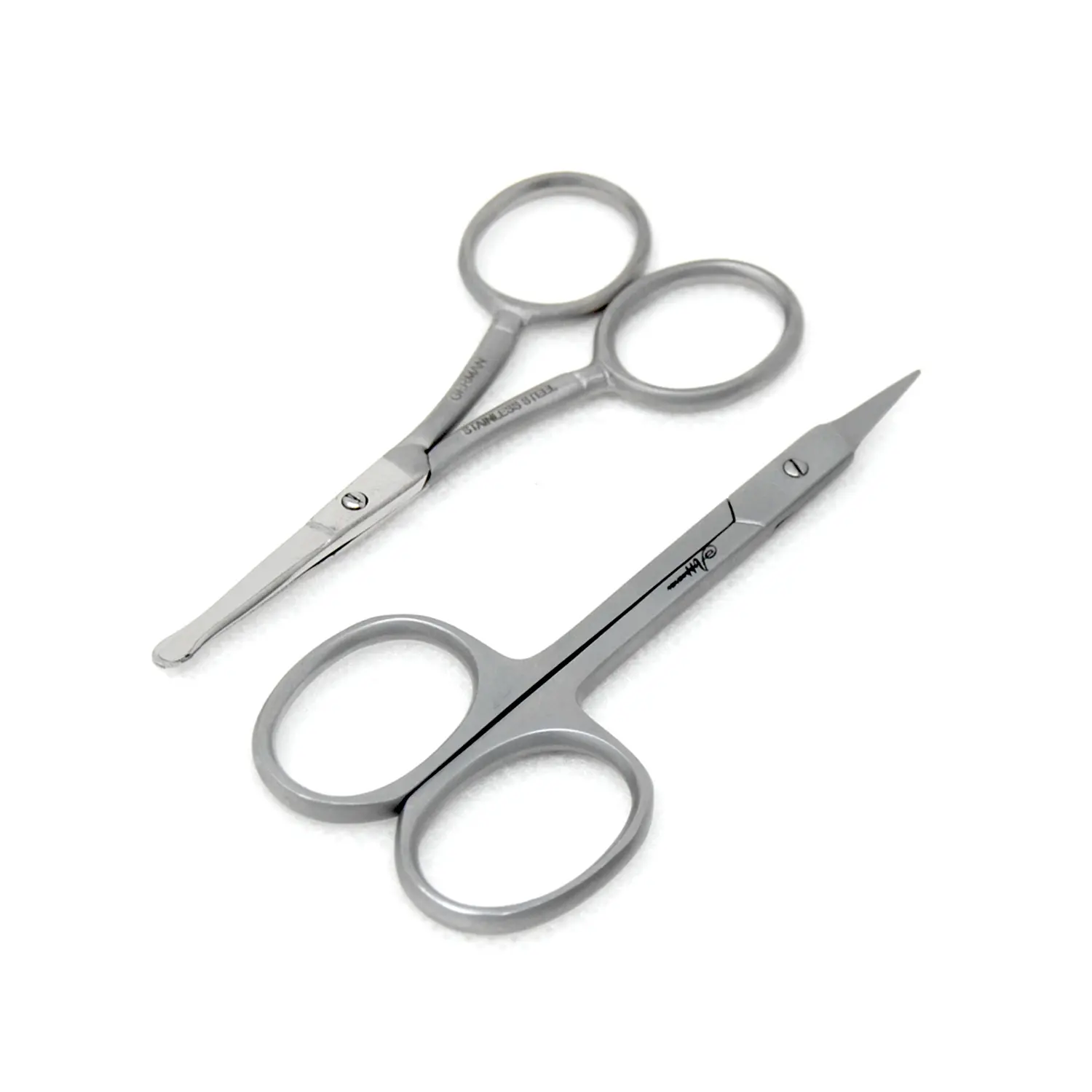 2-Pc Facial Hair Scissors Set for Men Women Mustache, Nose, Beard, Eyebrows, Eyelashes, and Ear Hair Cutting Scissors Stainless Steel Trimming Scissors Cosmetic Makeup  Smooth Handle