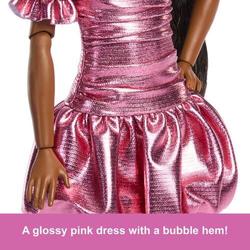 Mattel - Barbie Deluxe Style with Black Hair in Metallic Coral Pink Bubble Dress  [Collectible Figurine/Statue/Bust] Paper Doll