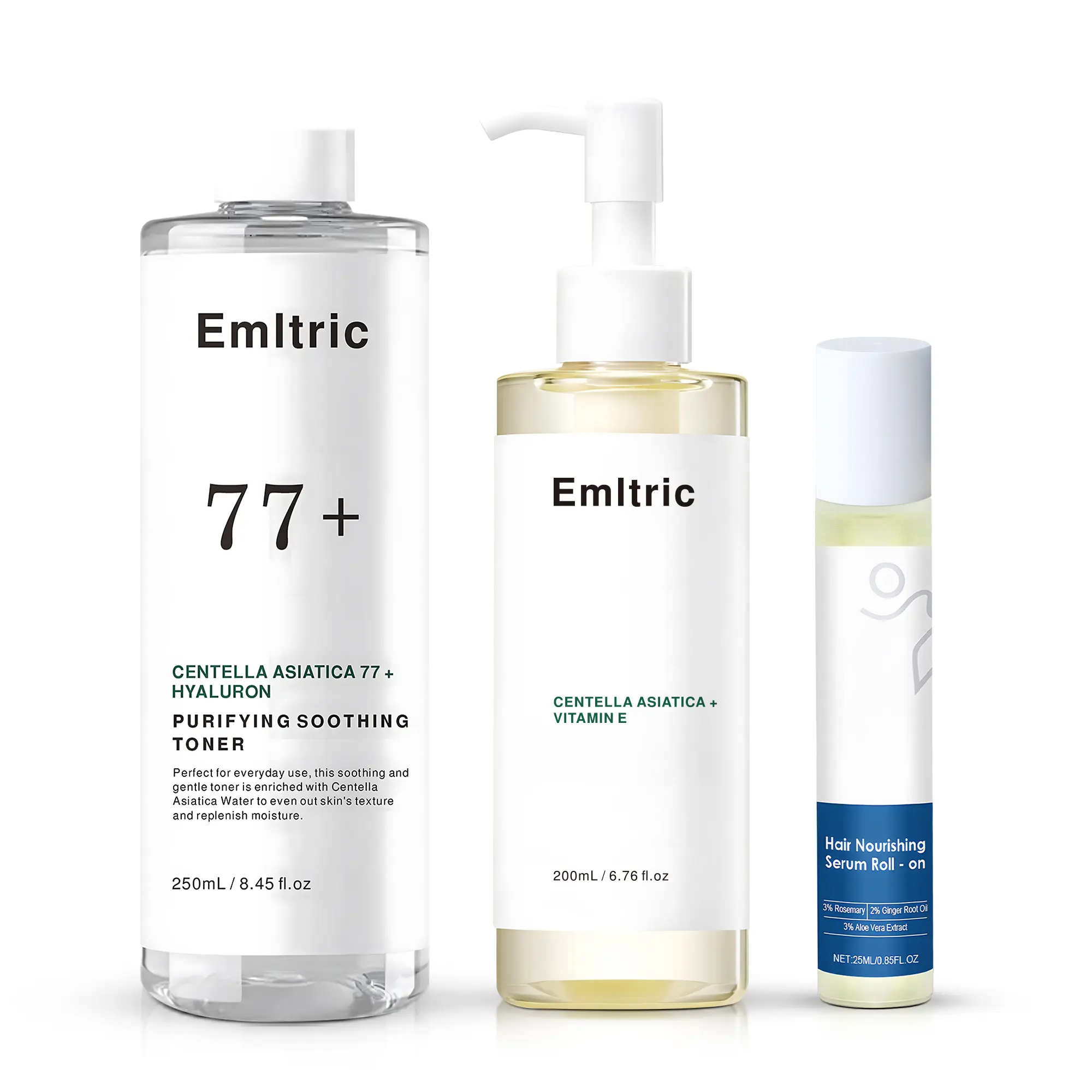 Calming Toner 8.45 fl.oz,Cleansing Oil 6.76 fl.oz ,Hair Growth Serum Roll 0.85 fl.oz-Three types of household items