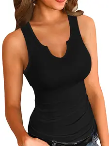 VAFFUL Women's Knit Light Spandex Sleeveless V-Neck Ribbed Slim-Fitted Minimalist Tank Tops - Comfy Fabric Flat Camis, Summer Style, Cardigan-Compatible Womenswear Basic