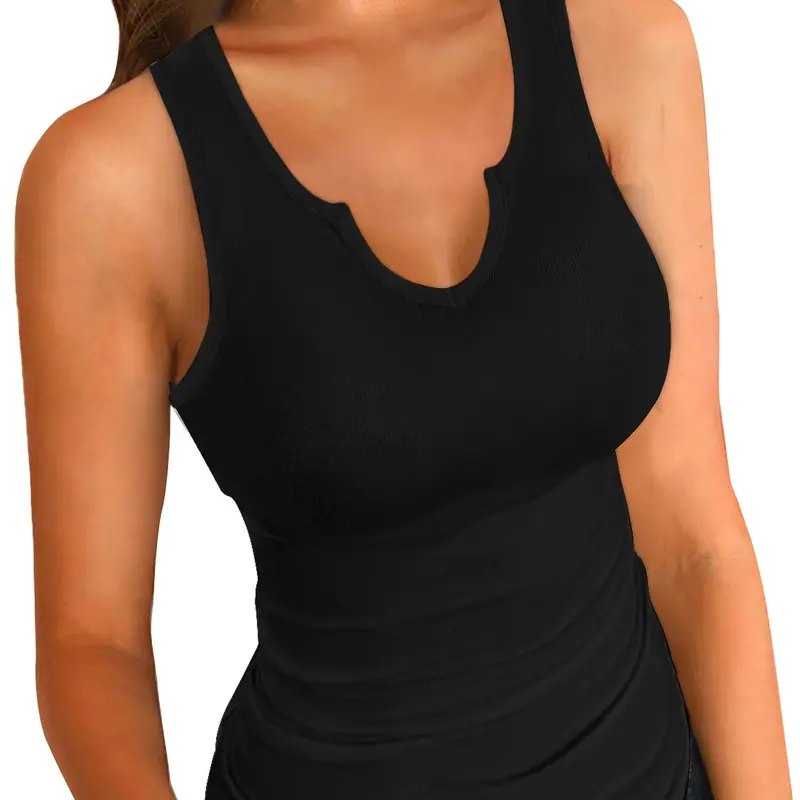 VAFFUL Women's Soft Basic Skinny Tank Tops - 95% Poly+5% Spandex Knit Fabric, Sleeveless V-Neck Ribbed Minimalist, White with See-Through Hint, Coat-Ready Layer, All Seasons Underwear for Women Top