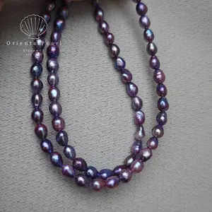 NC63- Rhapsody in Odd Hues Deep Purple Natural Pearls Full Strand Necklace with S925 Clasp 16" - 18" Adjustable Length Summer Night Fantasy Wired Purple Pearls Necklace