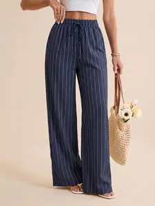 2026 New Style Cool Vertical Stripe Wide-Leg Pants — Breathable, Drapey Fabric, Mid-Rise Drawstring, Casual Versatile Full-Length Pants fathersdaygift
