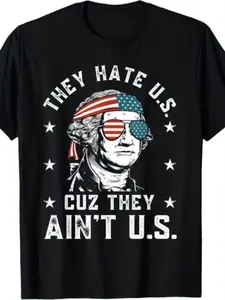 Funny USA Patriotic Graphic T-Shirt,Flag Print Tee, Men's Vintage Style Independence Day Casual Short Sleeve Top