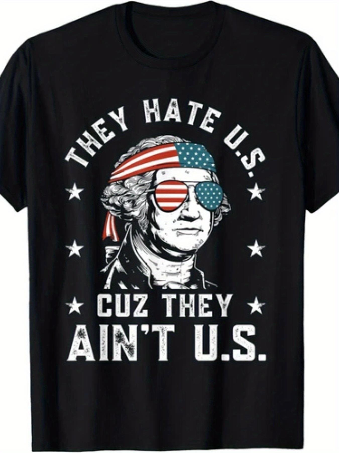 Funny USA Patriotic Graphic T-Shirt,Flag Print Tee, Men's Vintage Style Independence Day Casual Short Sleeve Top