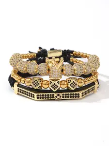 3Pcs Luxury Copper with CZ Crown Bracelets for My Man
