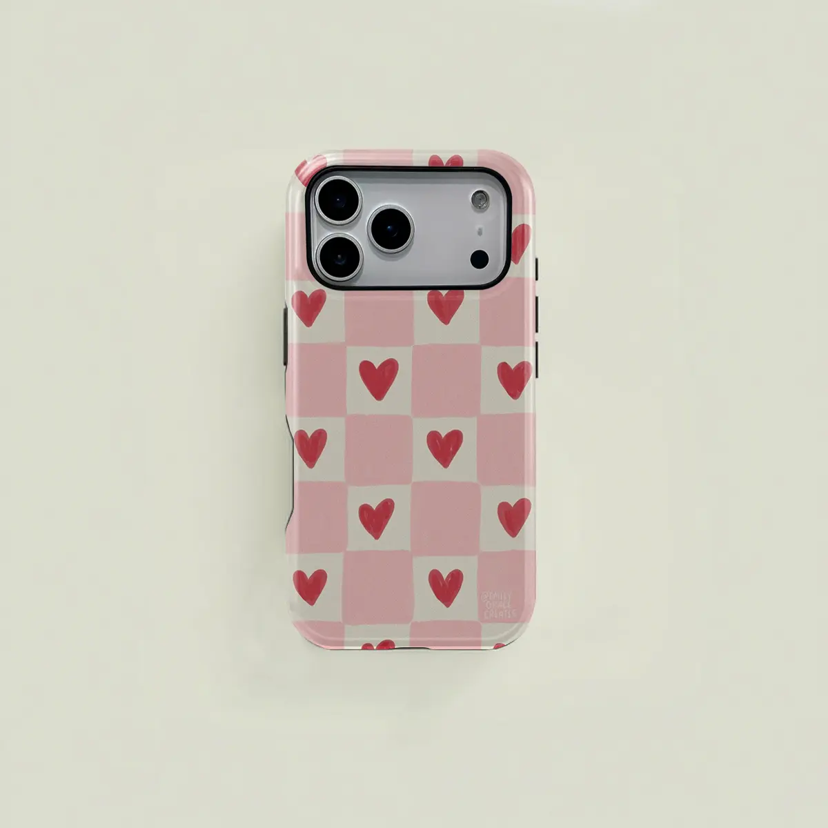 Chessboard Heart Pattern Aesthetic Phone Case, Durable Two-In-One Protection, Fits iPhone 17 16 15 14 13 12 Pro, Samsung Galaxy S25 S24 S23 S22 Ultra Series