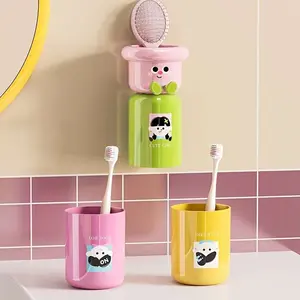 3 Pcs Dopamine Children's Magnetic Suction Toothbrush Cup Holder, Household Mouthwash Cup Toothbrush Rack, Punch-Free Inverted Drain Tooth Cup, Cute Mouthwash Water Cup, Punch-Free Water Cup Holder, Suitable For Children's Bathroom Use