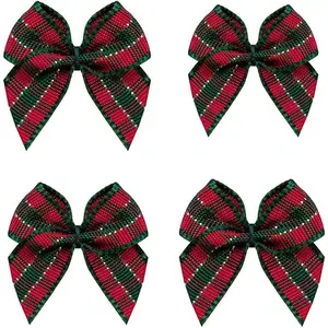 50 count Mini Gingham Ribbon Bows Checkered Ribbon  Plaid Ribbon Bow Appliques DIY Craft for Sewing, Scrapbooking, Wedding,  (Gingham-Christmas)