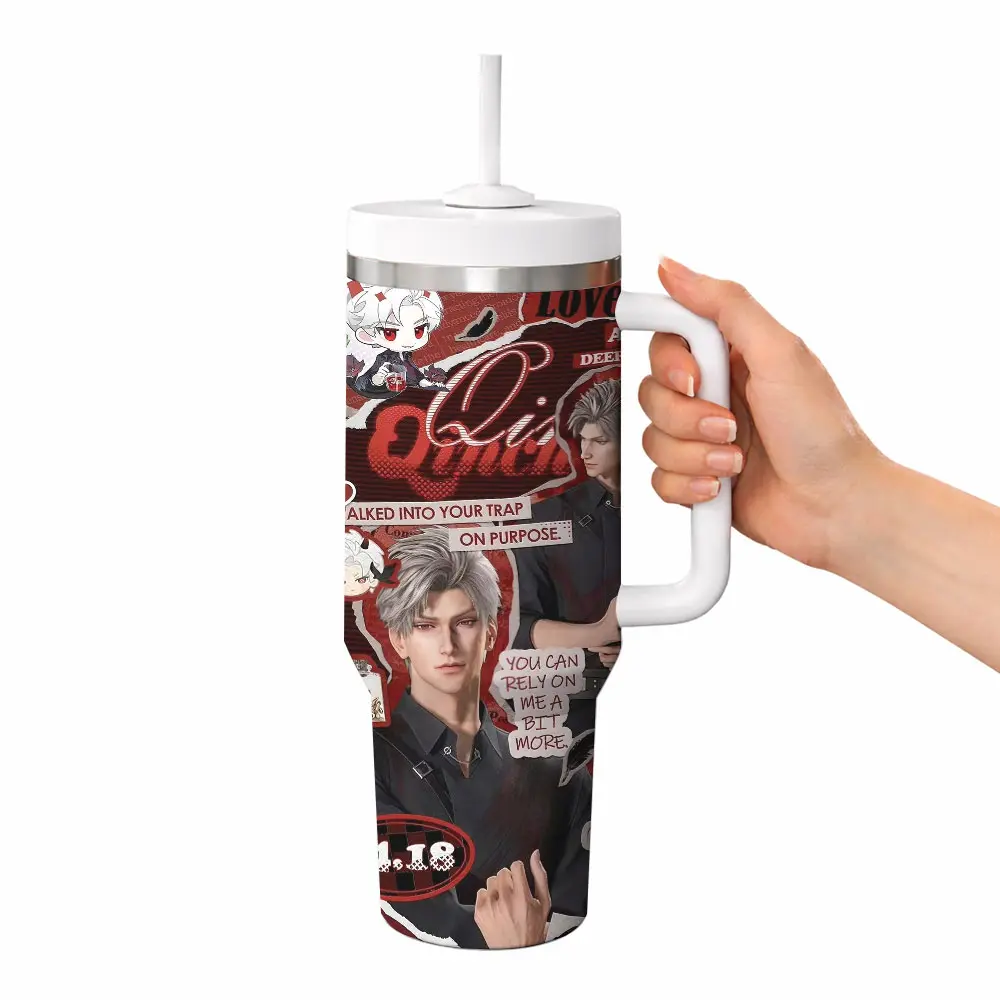 Love and Deepspace Tumbler With Handle 40oz, Stainless Steal Leak Proof Keep 12h Icing, Sylus Rafayel Zayne Caleb Xaiver Gift For Fans