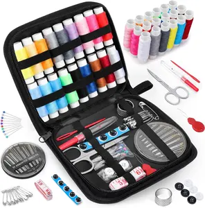 Portable Sewing Kit for Adults and Kids with Thread, Needle, Scissors, Measure Tape, and Dorm Room Essentials - Black, M Size