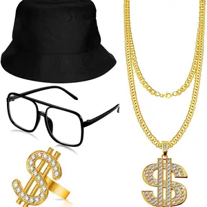 Cosplay hip-hop punk dollar necklace, ring, fisherman hat, glasses set