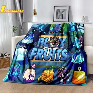 Blox Fruits Cartoon Game Blanket Ultra Soft Flannel Cozy Warm Bedroom Couch Sofa Travel Throw Sheet Decor Decorative Throw Perfect Birthday Gift Christmas Gift for Gamers Kids Teens Boys Girls Men Roblox Adventure Style
