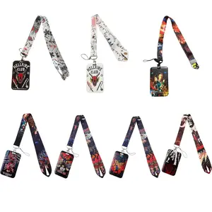 Stranger Things Anime Cartoon Long Lanyard Card Holder Neck Strap Phone Lanyard with Metal Hooks and Printed Ropes for Hanging Phones and ID Cards - Ribbon