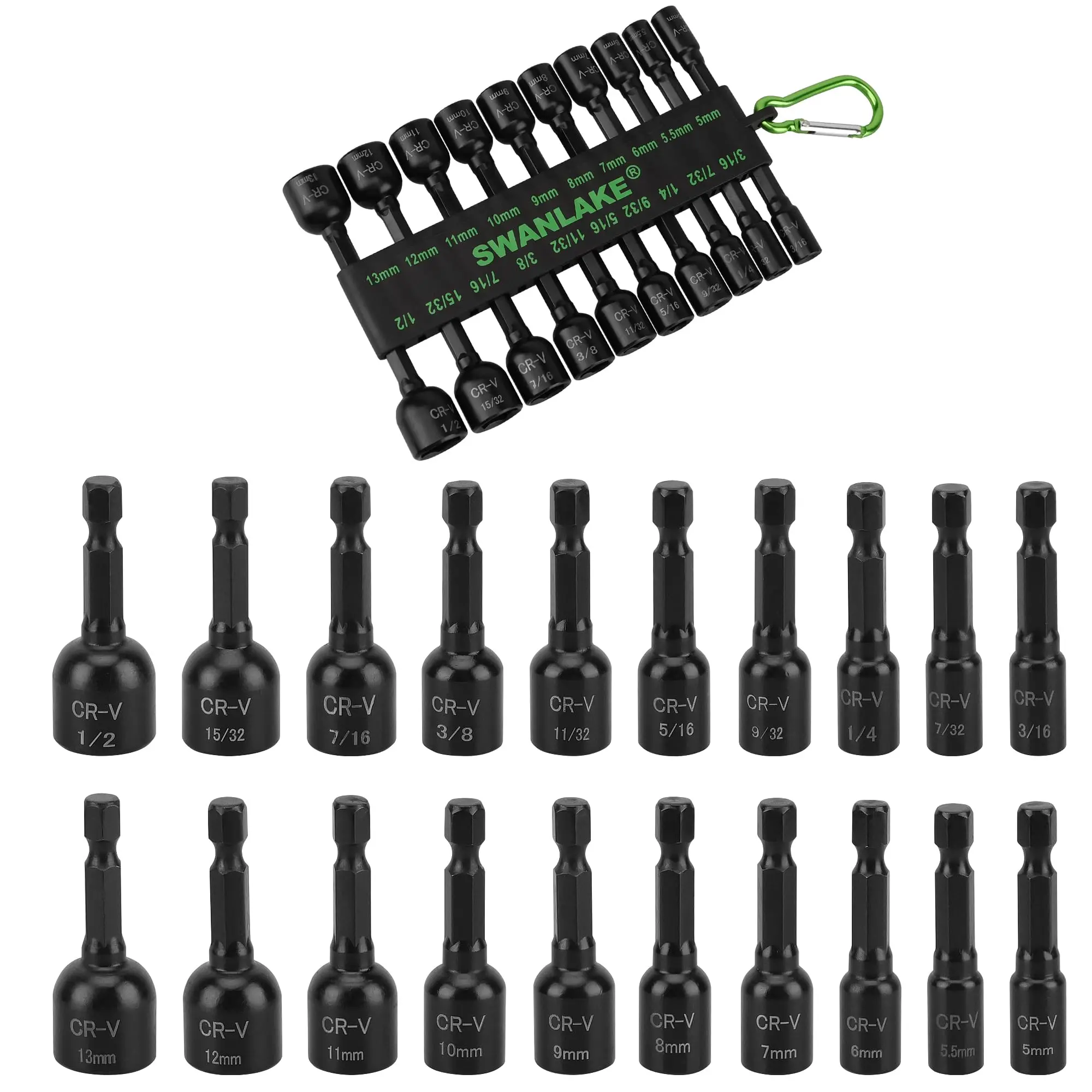 20-Piece Magnetic Nut Driver Set, Metric & SAE 1/4" Hex Shank, Drill Socket Set, Impact Driver Bit Set, Magnetic Bit Holder with Aluminum Alloy Snap Clip, Quick Change Tool magnetic drive drill christmas gift bit socket mechanic tool car repair men gift