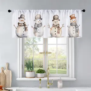 1pc Christmas and New Year printed kitchen curtains Watercolor Snowman. Illustration clipart curtains valance window treatment living room bedroom home decor 54 x 18 inch