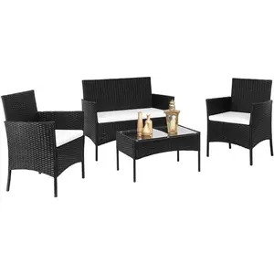 summervibes Patio Conversation Furniture Set, Sofa & Table Set, Sofa and 2 Accent Chairs Coffee Table Set Modern Arm Couch and Chair Living Room Furniture Sets, Chair Set with Tempered Glass Coffee Table