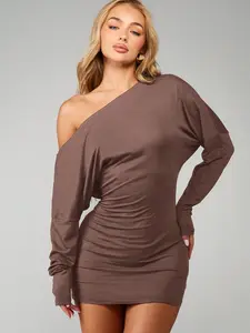 MISSGUIDED Off Shoulder Ruched Mini Dress With Long Sleeves