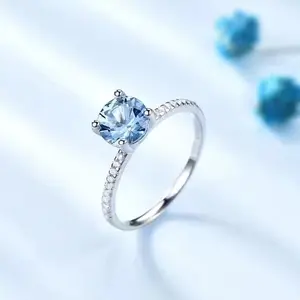 Fashion women Jewelry Real Sterling Silver 925 Blue Topaz Lady Wedding Ring
