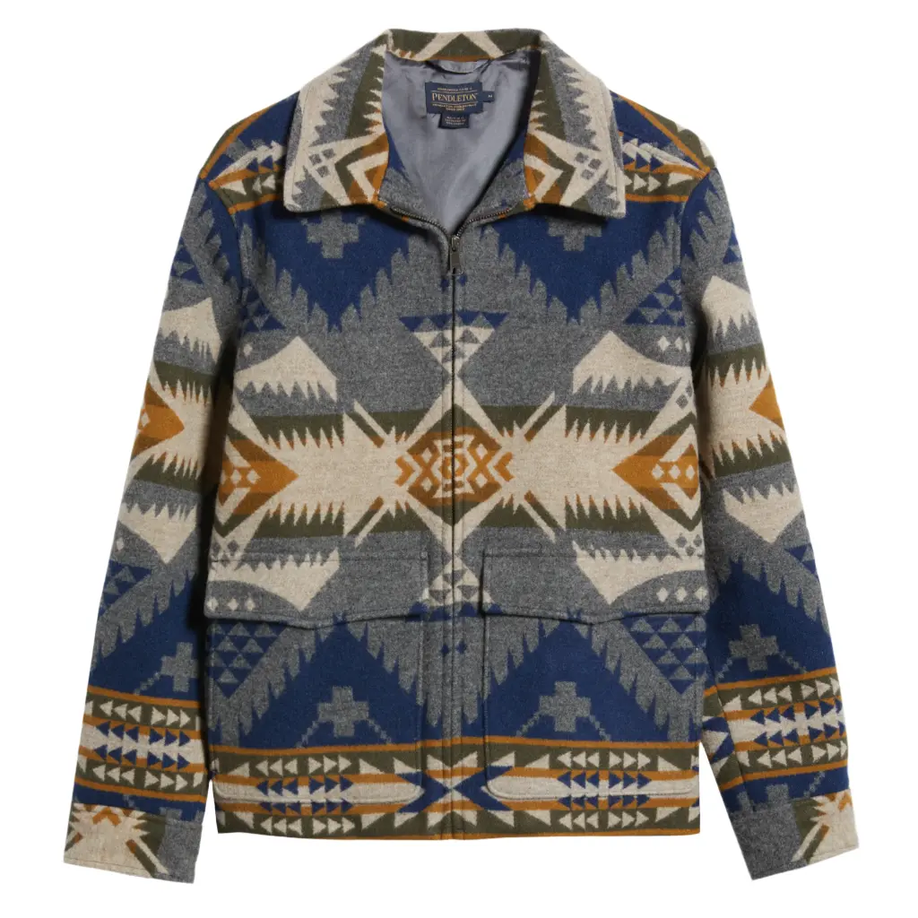 Pendleton Women's Colton Collared Virgin Wool-Cotton Jacket, Zip Front, Pockets, Straight Hem Heritage Look Outerwear, Nehalem Grey Tops